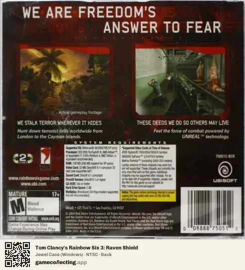 Tom Clancy's Rainbow Six 3: Raven Shield Computer, NTSC box back