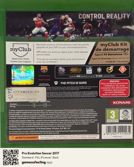 Pro Evolution Soccer 2017 Xbox One, France box back