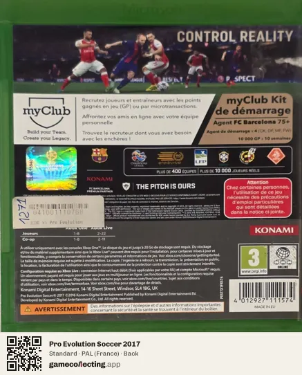 Pro Evolution Soccer 2017 Xbox One, France box back