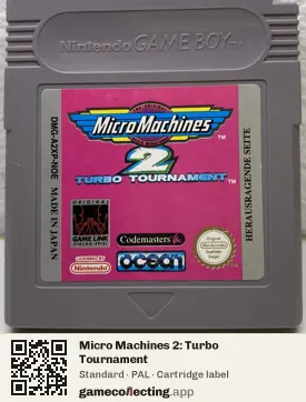 Micro Machines 2: Turbo Tournament Game Boy, PAL cartridge label
