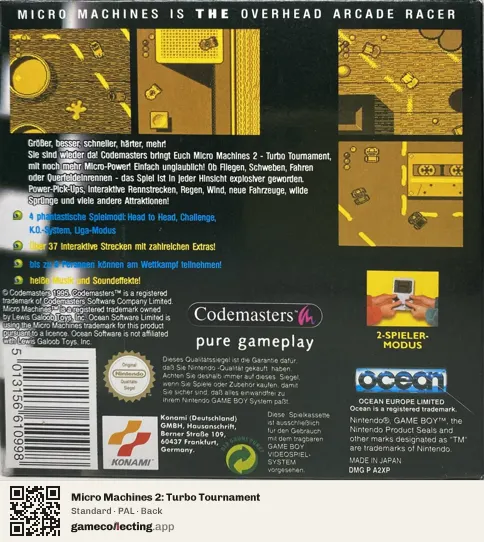 Micro Machines 2: Turbo Tournament Game Boy, PAL box back