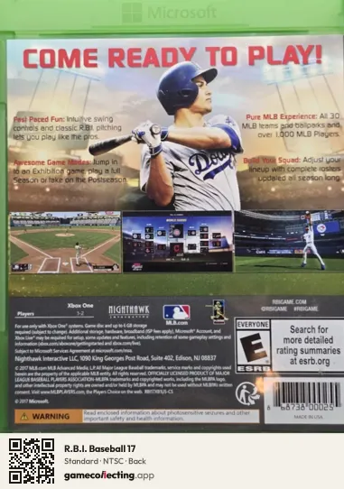 R.B.I. Baseball 17 Xbox One, NTSC box back