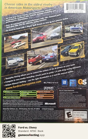 Ford vs. Chevy Xbox, NTSC box back