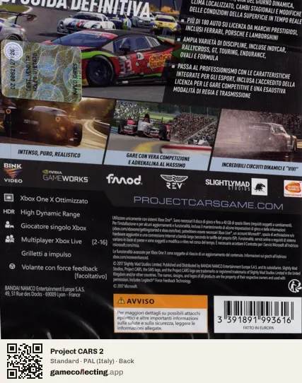 Project CARS 2 Xbox One, Italy box back