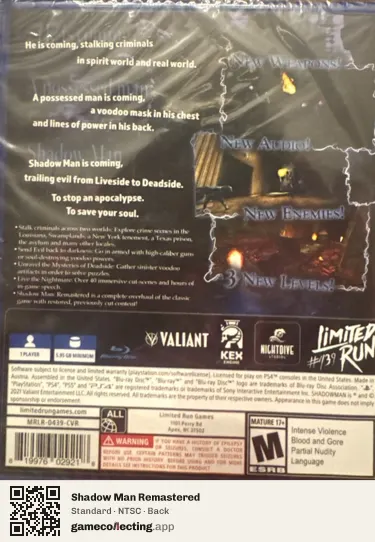 Shadow Man Remastered PlayStation 4, NTSC box back