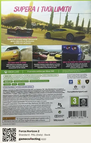 Forza Horizon 2 Xbox 360, Italy box back