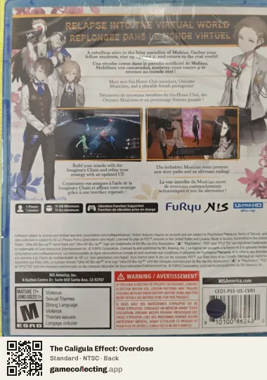 The Caligula Effect: Overdose PlayStation 5, NTSC box back
