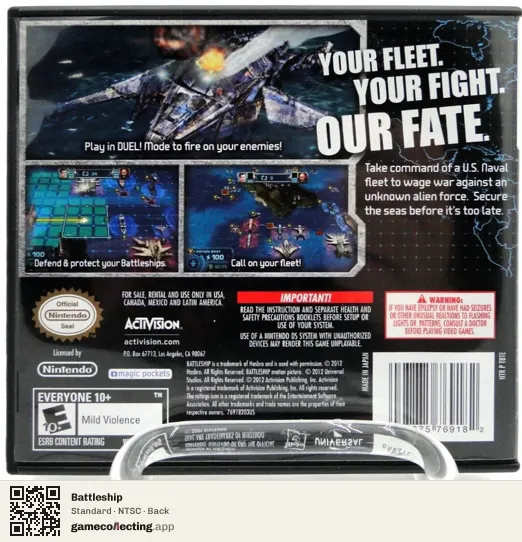 Battleship Nintendo DS, NTSC box back
