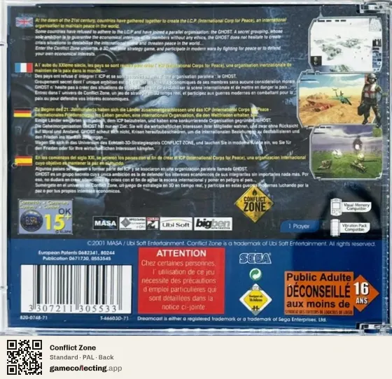 Conflict Zone Sega Dreamcast, PAL box back