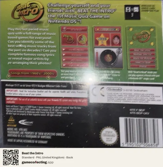 Beat the Intro Nintendo DS, United Kingdom box back