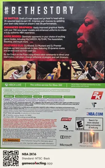 NBA 2K16 Xbox 360, NTSC box back