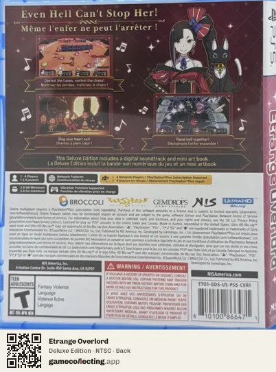 Etrange Overlord PlayStation 5, NTSC box back