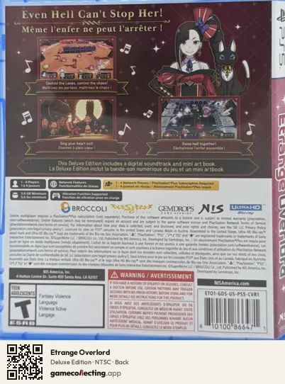 Etrange Overlord PlayStation 5, NTSC box back