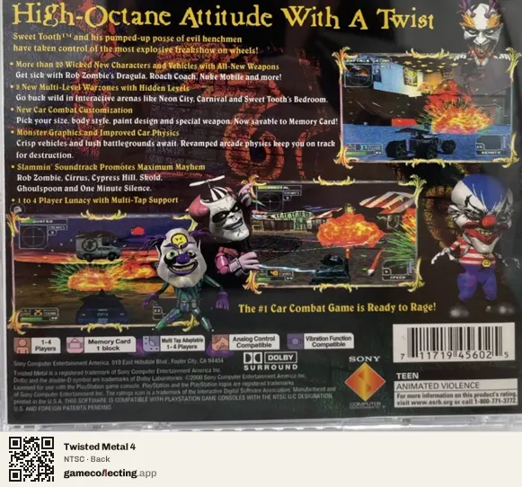 Twisted Metal 4 PlayStation, NTSC box back