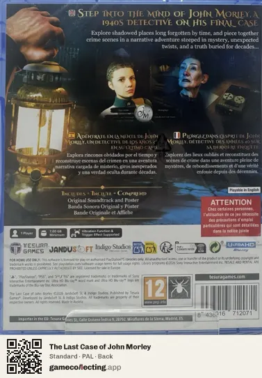 The Last Case of John Morley PlayStation 5, PAL box back