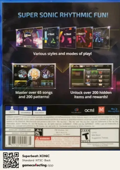 Superbeat: XONiC PlayStation 4, NTSC box back