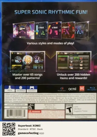Superbeat: XONiC PlayStation 4, NTSC box back