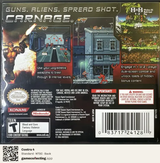 Contra 4 Nintendo DS, NTSC box back