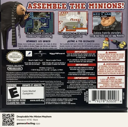 Despicable Me: Minion Mayhem Nintendo DS, NTSC box back