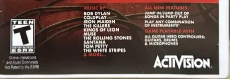 Guitar Hero 5, the ESRB box on its front