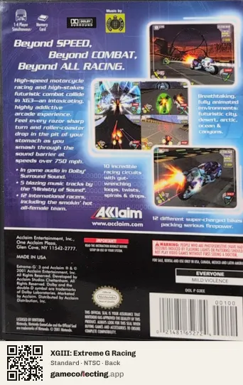 XGIII: Extreme G Racing Nintendo GameCube, NTSC box back