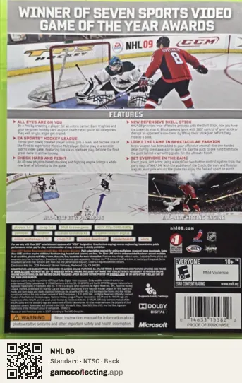 NHL 09 Xbox 360, NTSC box back
