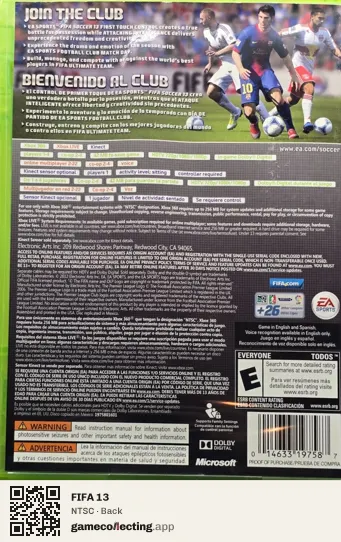 FIFA 13 Xbox 360, NTSC box back