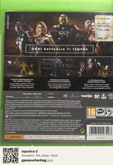 Injustice 2 Xbox One, Italy box back