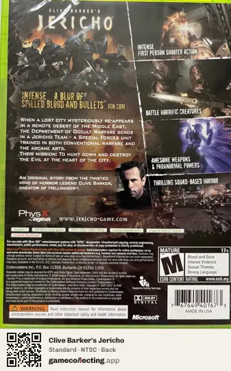 Clive Barker's Jericho Xbox 360, NTSC box back