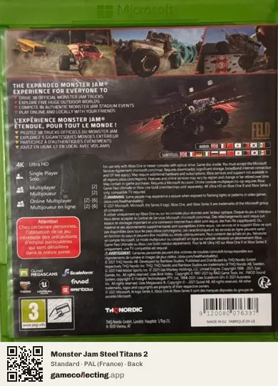 Monster Jam Steel Titans 2 Xbox One, France box back