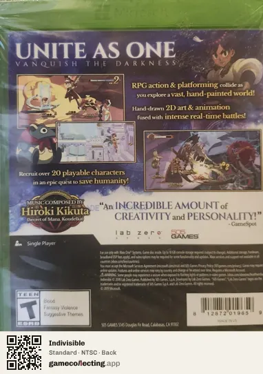 Indivisible Xbox One, NTSC box back