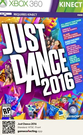 Just Dance 2016 Xbox 360, NTSC box front