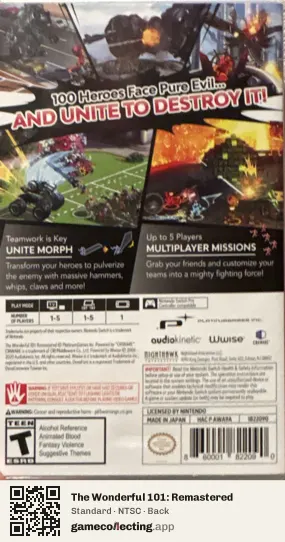 The Wonderful 101: Remastered Nintendo Switch, NTSC box back