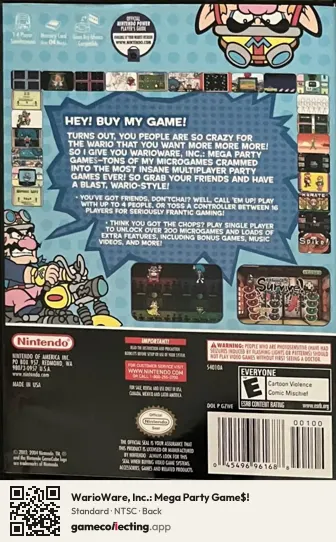 WarioWare, Inc.: Mega Party Game$! Nintendo GameCube, NTSC box back