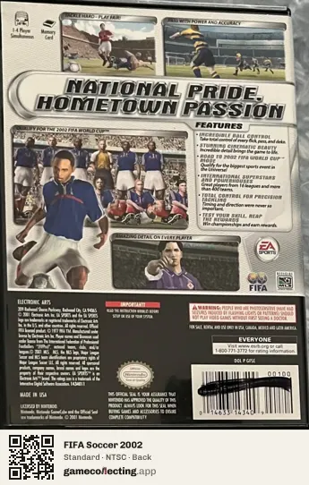 FIFA Soccer 2002 Nintendo GameCube, NTSC box back