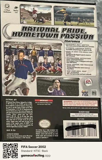 FIFA Soccer 2002 Nintendo GameCube, NTSC box back