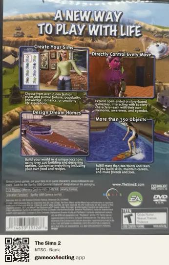 The Sims 2 PlayStation 2, NTSC box back