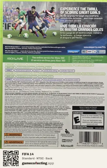 FIFA 14 Xbox 360, NTSC box back