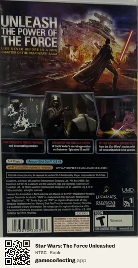 Star Wars: The Force Unleashed PlayStation Portable, NTSC box back