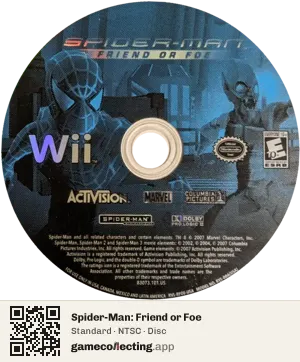 Spider-Man: Friend or Foe Nintendo Wii, NTSC disc