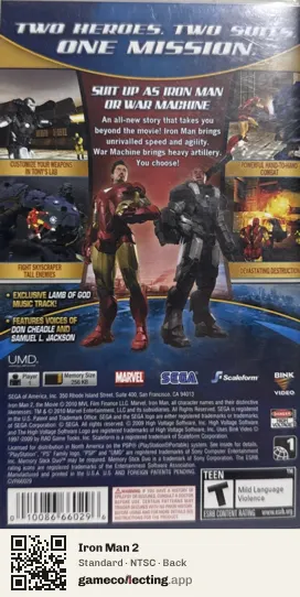 Iron Man 2 PlayStation Portable, NTSC box back