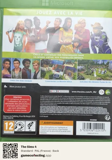 The Sims 4 Xbox One, France box back