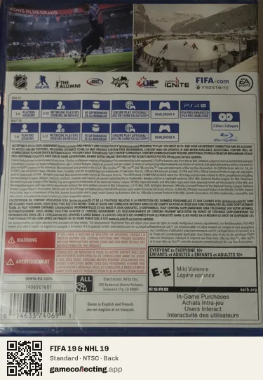 FIFA 19 & NHL 19 PlayStation 4, NTSC box back