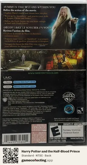 Harry Potter and the Half-Blood Prince PlayStation Portable, NTSC box back
