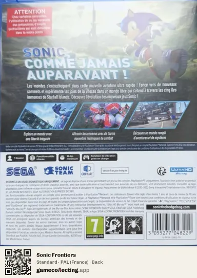 Sonic Frontiers PlayStation 5, France box back