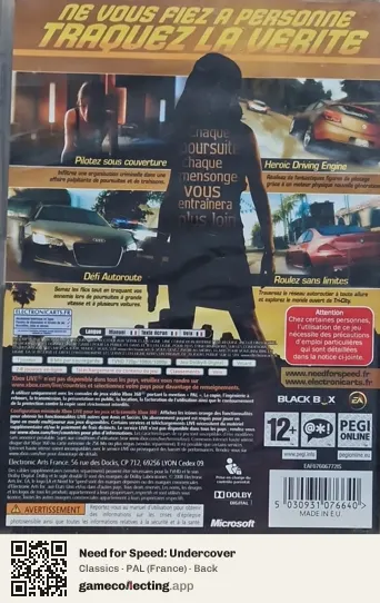 Need for Speed: Undercover Xbox 360, France box back