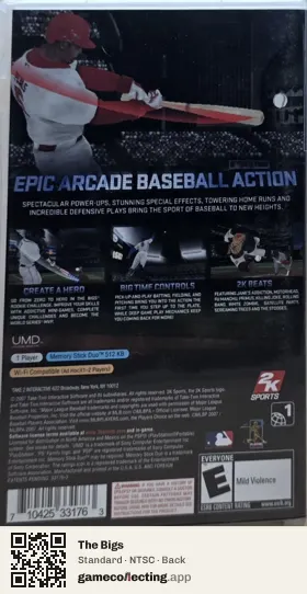 The Bigs PlayStation Portable, NTSC box back