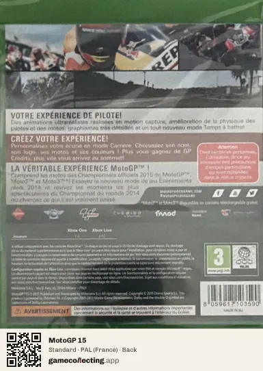 MotoGP 15 Xbox One, France box back
