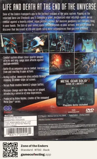 Zone of the Enders PlayStation 2, NTSC box back