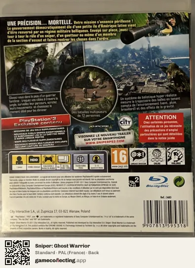 Sniper: Ghost Warrior PlayStation 3, France box back